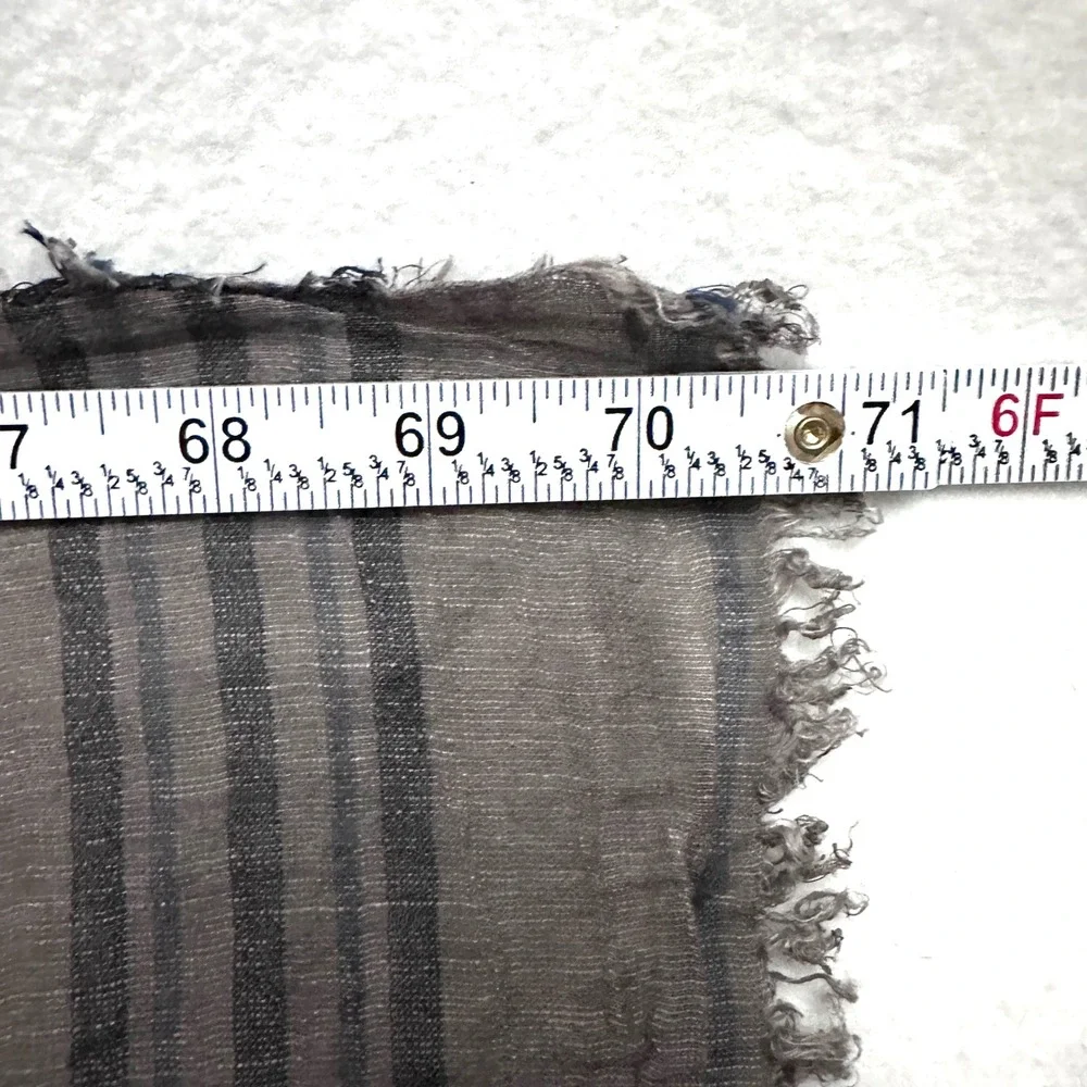 Spontini Paris Mens 17x70 Striped Scarf Brown Gray Frayed Edge Lightweight Gauze